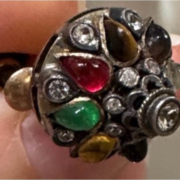 Vintage 14k Gold Harem Princess Clip on Earrings w/ Natural/Real Gemstones - Picture 3 of 6